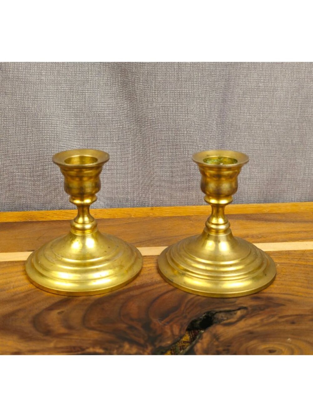 Vintage Brass Candle Holders 3" Tall Classic Round Base Design Pair